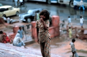India - Girl Beggar on Steps-Old Delhi