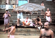 India - Ganges Bathers with Umbrella